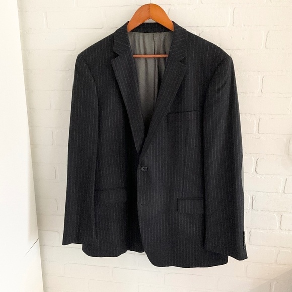 Paoletti x Marzotto Men’s/Unisex Blazer Pinstripe Elbow patches Navy/Gray Sz 44R - Picture 4 of 15